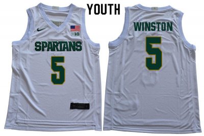 Youth Michigan State Spartans NCAA #5 Cassius Winston White Authentic Nike Stitched College Basketball Jersey IV32I56RQ
